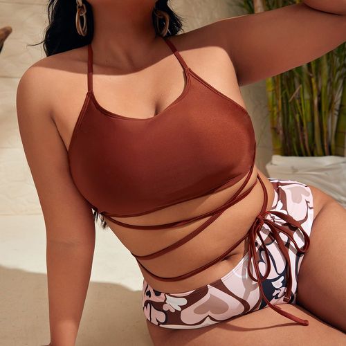 Bikini à imprimé cœur croisé taille haute - SHEIN - Modalova