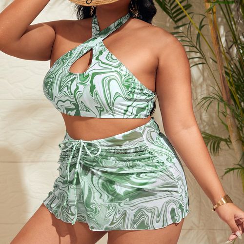 Bikini à imprimé croisé taille haute avec jupe de plage - SHEIN - Modalova