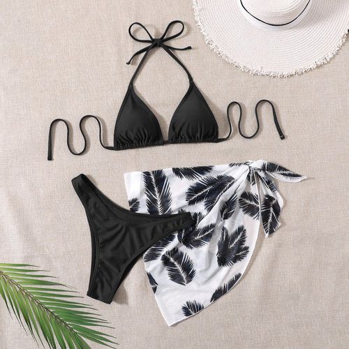 Pièces Bikini triangulaire ras-du-cou & Jupe de plage à imprimé végétale - SHEIN - Modalova