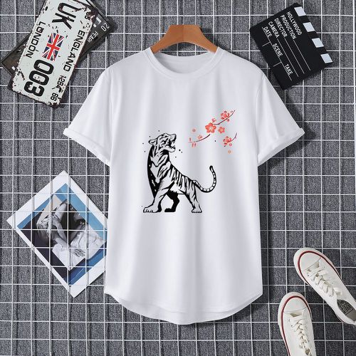 T-shirt tigre & à imprimé floral - SHEIN - Modalova