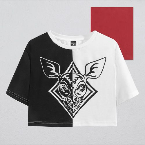 T-shirt à blocs de couleurs à imprimé animal - SHEIN - Modalova