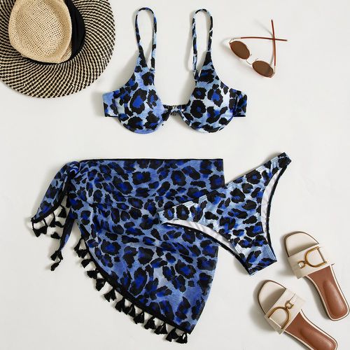 Bikini push-up léopard avec jupe de plage - SHEIN - Modalova
