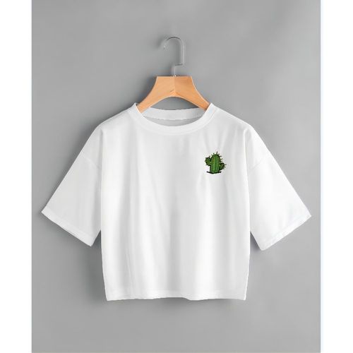 Tee-shirt brodé des cactus imprimé du slogan à dos - SHEIN - Modalova