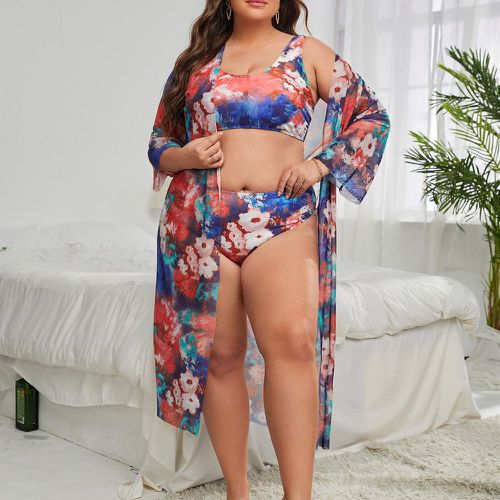 Bikini fleuri taille haute avec kimono - SHEIN - Modalova