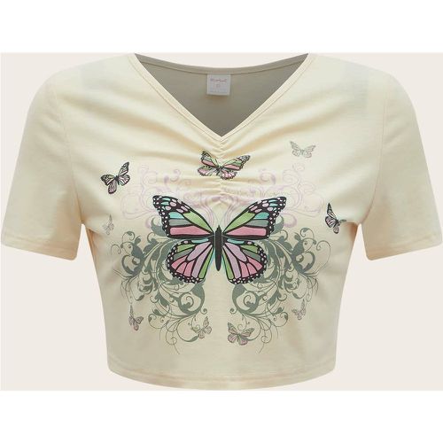 T-shirt court papillon à ruché - SHEIN - Modalova