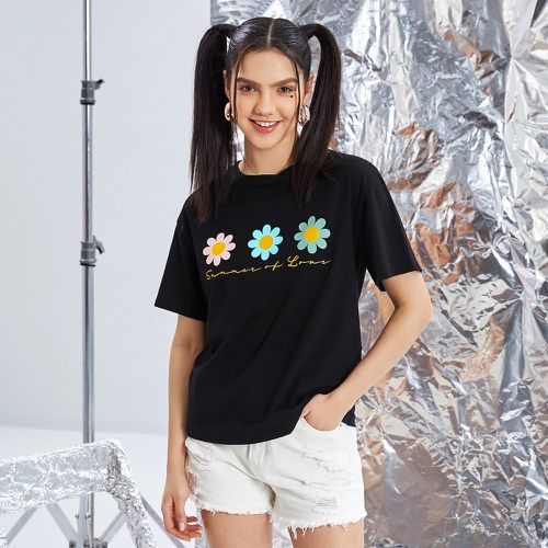 T-shirt à imprimé lettre et floral - SHEIN - Modalova
