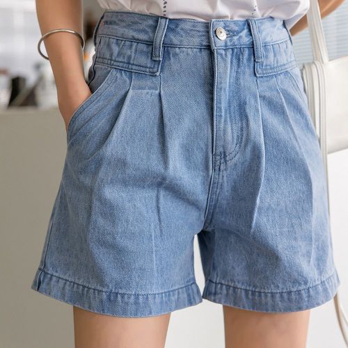 Short en jean à poche à plis - SHEIN - Modalova
