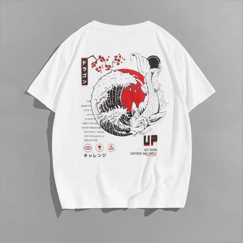 T-shirt à motif vague et lettre japonaise - SHEIN - Modalova