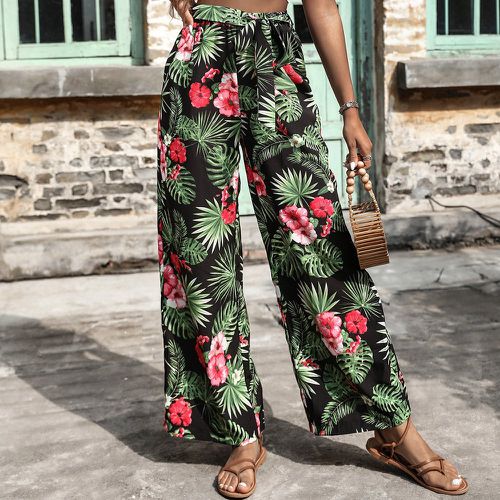 Pantalon à imprimé tropical ceinturé - SHEIN - Modalova