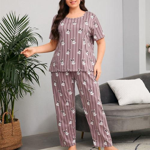 Ensemble de pyjama à rayures & à imprimé lapin - SHEIN - Modalova