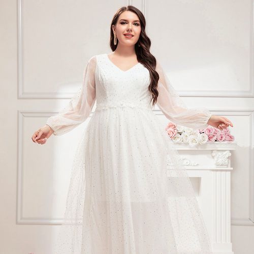 Robe de mariage unicolore encolure V applique en tulle - SHEIN - Modalova