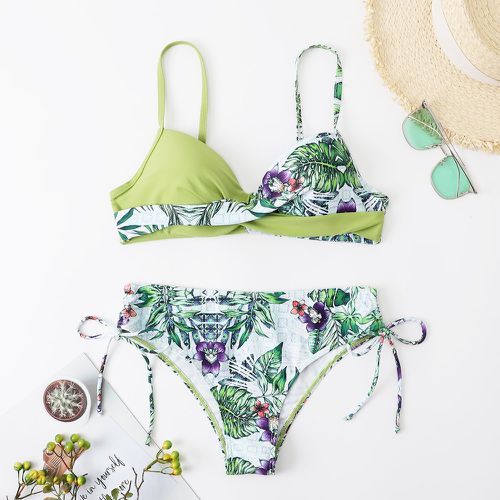 Bikini à imprimé tropical push-up à nœud - SHEIN - Modalova