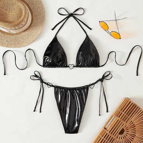 Bikini en cuir PU ras-du-cou à nœud - SHEIN - Modalova