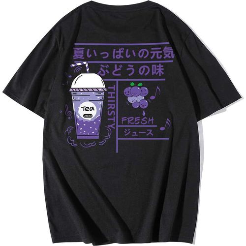 T-shirt avec motif caractère japonais & boisson à imprimé - SHEIN - Modalova