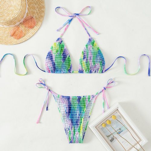 Bikini tie dye froncé triangulaire à nœud - SHEIN - Modalova