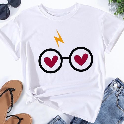 T-shirt à imprimé cœur col rond - SHEIN - Modalova