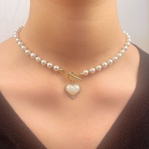 Collier à strass à pendentif cœur avec fausses perles - SHEIN - Modalova