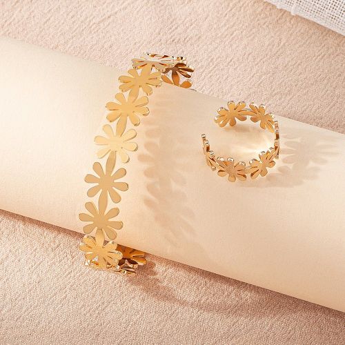 Bracelet ouvert design fleur & Anneau - SHEIN - Modalova