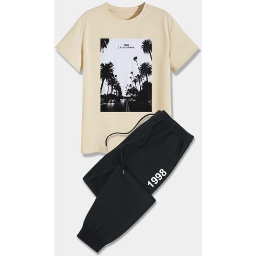 T-shirt tropical à lettres & Pantalon de survêtement à cordon - SHEIN - Modalova