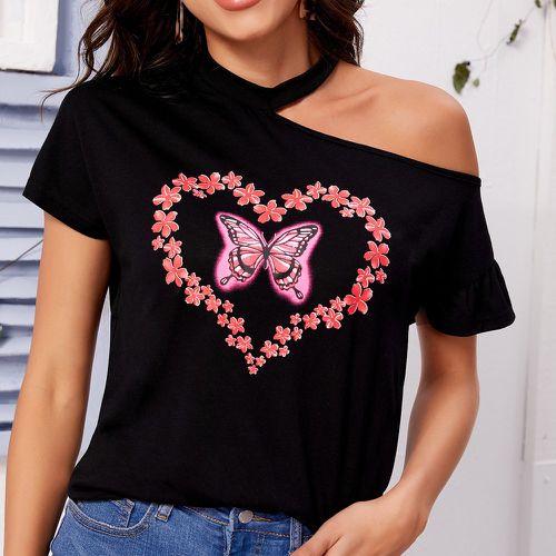 T-shirtss Asymétrique Casual Floral Papillon - SHEIN - Modalova
