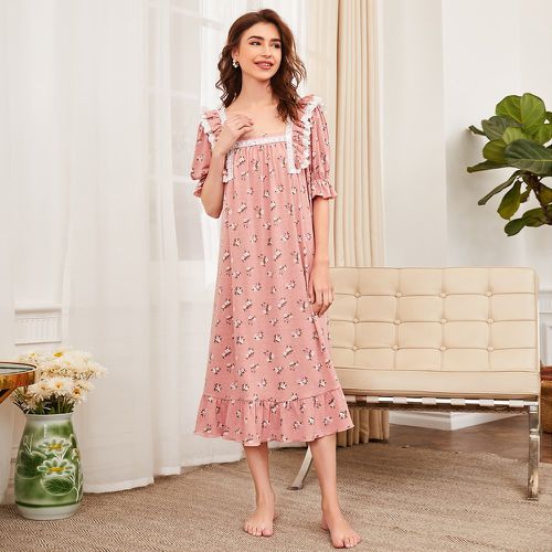 Robe de pyjama à imprimé fleuri à volants - SHEIN - Modalova
