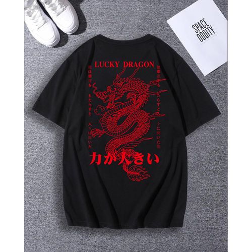 T-shirt avec motif caractère japonais et dragon - SHEIN - Modalova