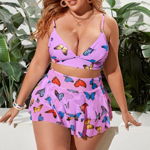 Bikini à imprimé papillon avec jupe de plage - SHEIN - Modalova