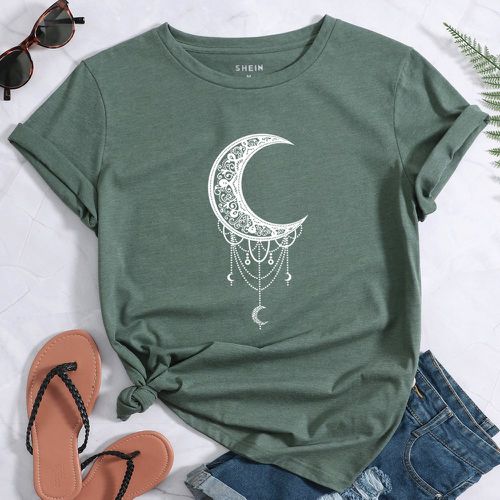 T-shirt à imprimé lune col rond - SHEIN - Modalova