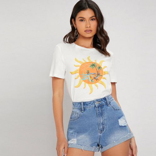 T-shirt à imprimé cocotier et soleil - SHEIN - Modalova