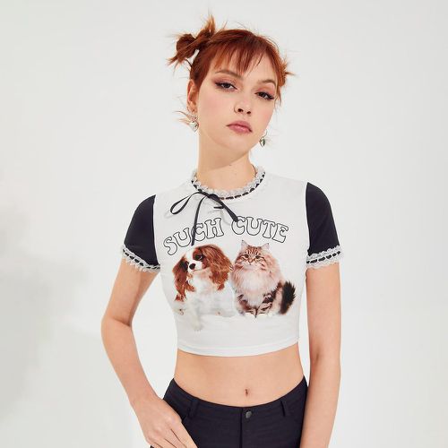 T-shirt court à motif lettre et animal en dentelle - SHEIN - Modalova