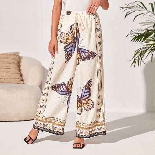 Pantalon ample à imprimé papillon à nœud - SHEIN - Modalova