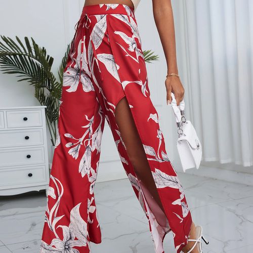 Pantalon ample à imprimé floral à nœud fendu - SHEIN - Modalova
