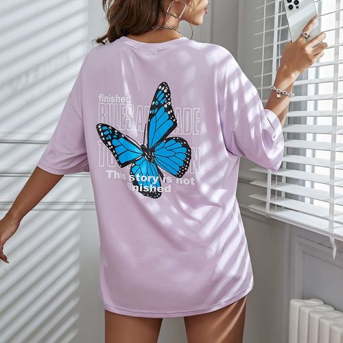 T-shirt à motif papillon et slogan - SHEIN - Modalova