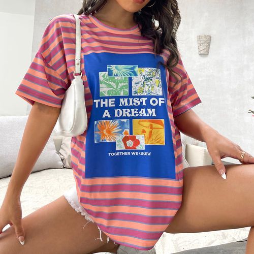 T-shirt slogan et floral à rayures - SHEIN - Modalova