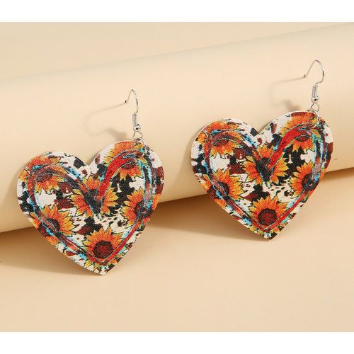 Pendants d'oreilles à imprimé floral cœur - SHEIN - Modalova
