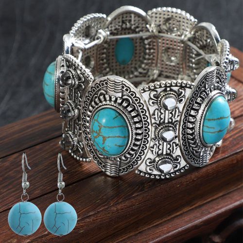 Bracelet à détail turquoise & pendants d'oreilles - SHEIN - Modalova
