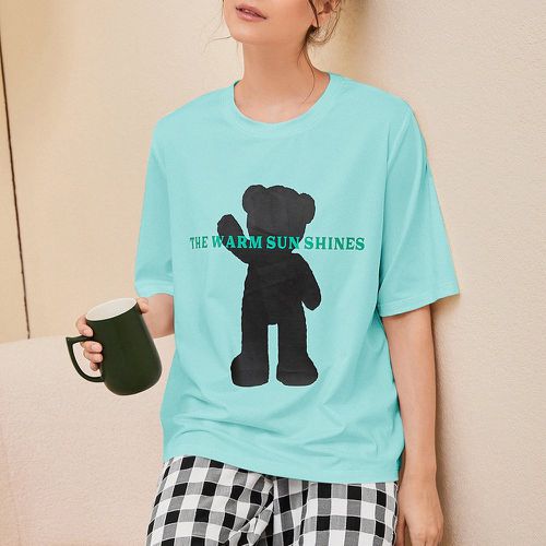 Haut de pyjama à motif ours dessin animé et à motif slogan - SHEIN - Modalova