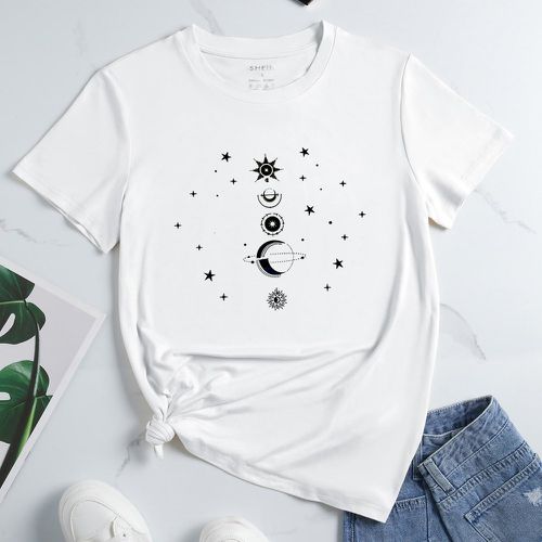 T-shirt à imprimé soleil et lune col rond - SHEIN - Modalova