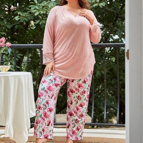 À tulle brodé Top & à imprimé floral Pantalon Ensemble de pyjama - SHEIN - Modalova