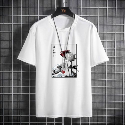 T-shirt à imprimé lettre japonaise et floral - SHEIN - Modalova