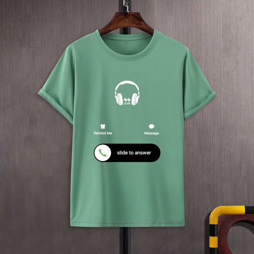 T-shirt à motif casque de musique et lettres - SHEIN - Modalova