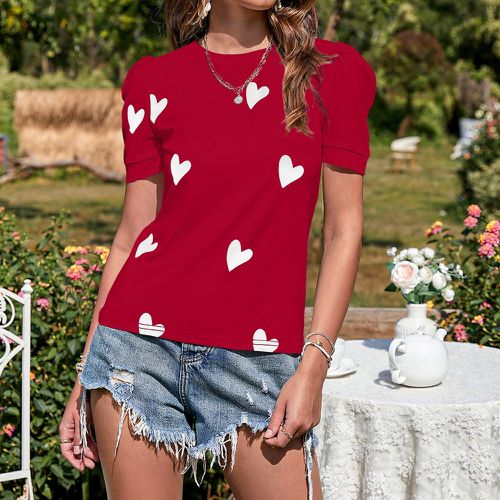 T-shirt à imprimé cœur manches bouffantes - SHEIN - Modalova