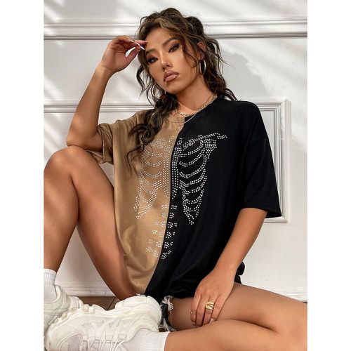 T-shirt oversize à blocs de couleurs & à imprimé squelette - SHEIN - Modalova
