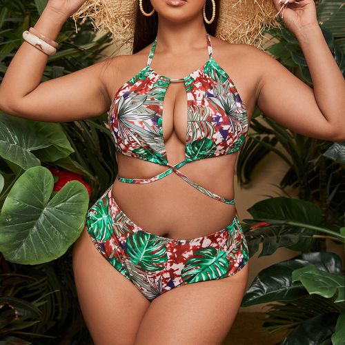 Bikini à imprimé tropical ras-du-cou taille haute - SHEIN - Modalova