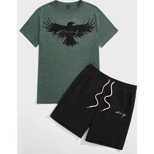 T-shirt à motif d'aigle et de lettre & Short de sport à cordon - SHEIN - Modalova