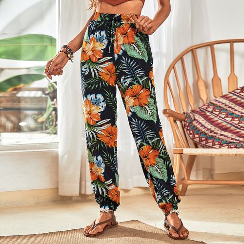 Pantalon à imprimé tropical à nœud - SHEIN - Modalova