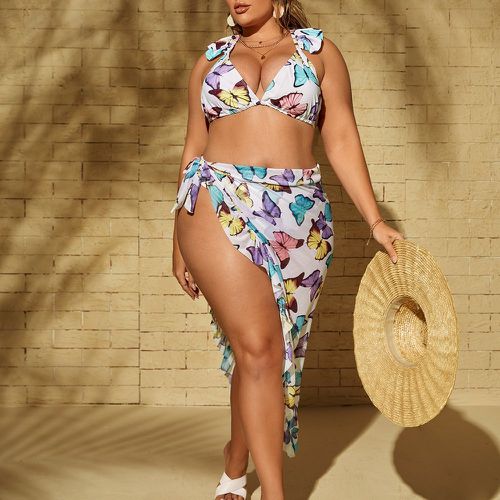 Bikini à imprimé papillon à volants avec jupe de plage - SHEIN - Modalova