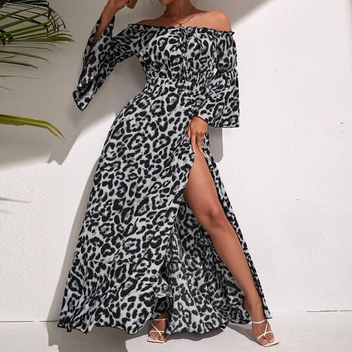 Robe léopard manches évasées fendu col bardot - SHEIN - Modalova