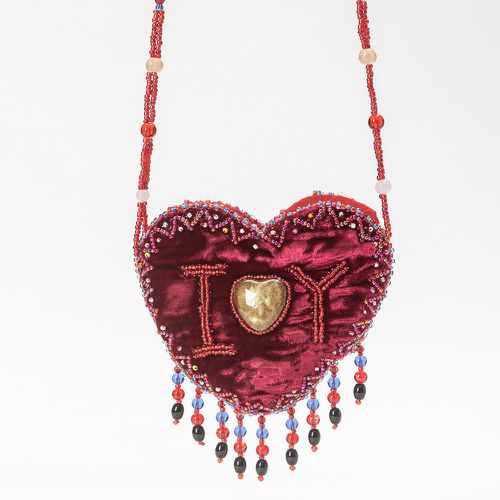 Sac à bandoulière mini à perles en velours design cœur - SHEIN - Modalova