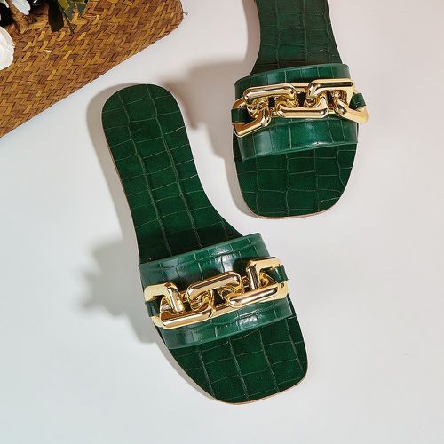 Sandales plates à chaîne en relief de crocodile - SHEIN - Modalova